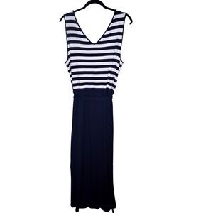 Talbots Maxi Dress Striped Sleeveless Casual Sundress‎ Navy White SKU244